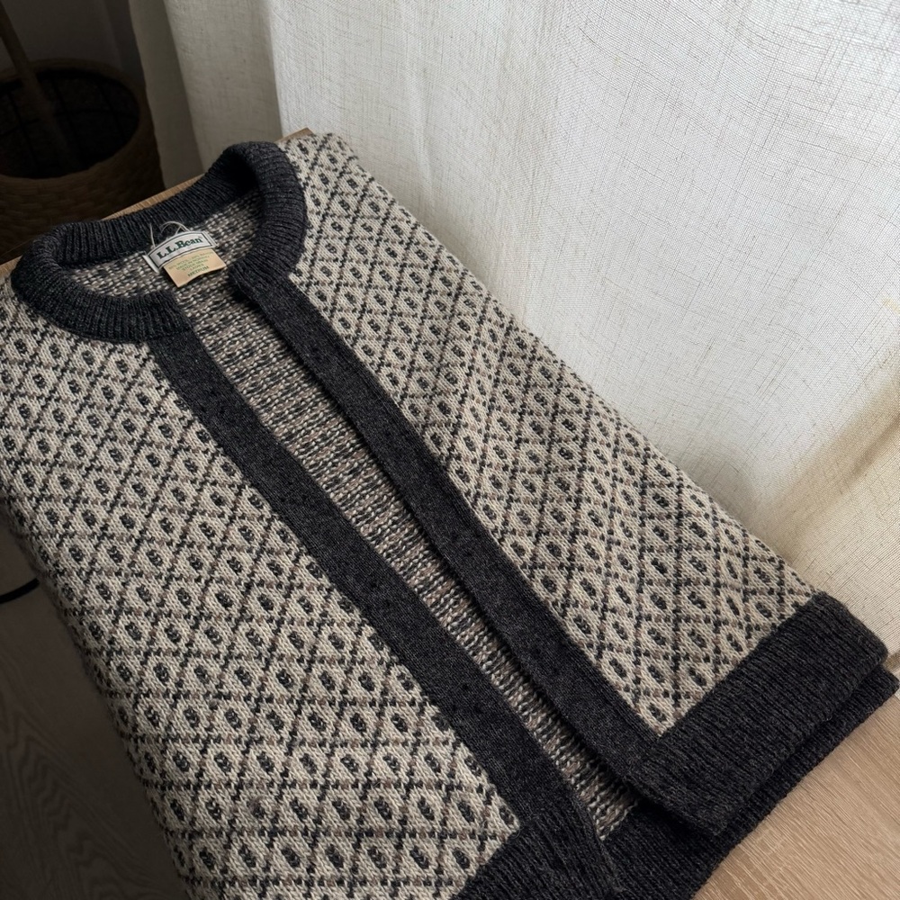 L.L Bean Norwegian Birdseye Wool Cardigan Cabincore Gorpcore Nordic Vintage Sz M - Picture 5 of 9